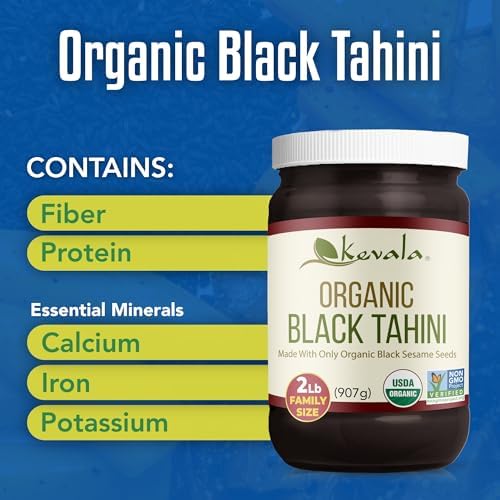 Kevala Organic Black Tahini - Double Size Gluten Free Black Sesame Paste for Cooking and Baking at Home, Source of Calcium and Dietary Fiber, For Stir-Fry Dishes and Making Dark Organic Hummus, 32 oz