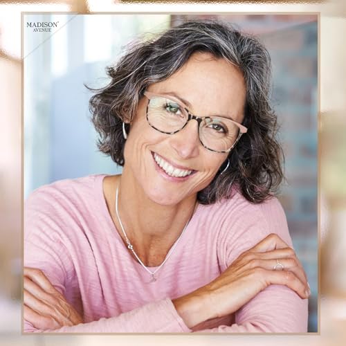 Madison Avenue Square Vintage TR90 Blue Light Blocking Reading Glasses for Women, Anti Eyestrain/Glare Computer Readers