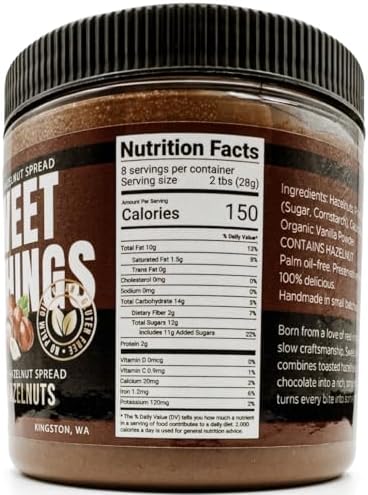Sweet Nuthings Premium Chocolate Hazelnut Spread - 50% Hazelnuts - Palm Oil Free - Vegan - Small Batch Artisan - Dairy Free - Gluten Free - 8oz