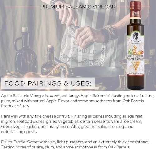 Ariston "The Very Best" Premium Balsamic Vinegar – Barrel Aged, Gourmet Quality, Product of Italy – Vegan, Gluten Free, GMO Free, No Added Sugar, All-Natural, 8.45 fl oz (250ml) Apple