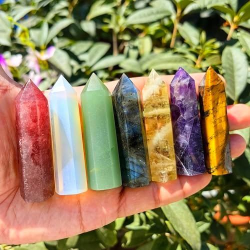 1.6"-2" Natural Crystal Tower Point Wand Obelisk 6 Faceted Crystals Point Chakra Stone Kit Home Decor Reiki Healing Gift (Lapis Lazuli)