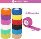 12Pack 1” x 5 Yards Self Adhesive Bandage Wrap, Elastic Self Breathable Self Adherent Wrap for Pets, Athletic Cohesive Bandage for First Aid, Sports Injury & Protection, 12Color