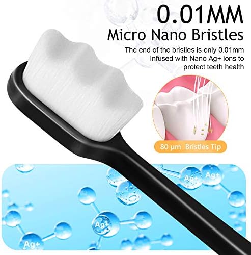 Adult Extra Soft Toothbrush with 20000 Soft Bristles, (Pack of 6) Micro Nano Manual Toothbrushes for Protect Sensitive Gums, Black/White