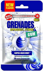 Grenades Gum - 30ct Bag - STRONG MINT GUM (Super-Uber Mint) - Ultimate Fresh Breath & Serious Nose Blasting Power - Sugar-Free Chewing Gum