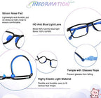 2 Pack Kids Blue Light Blocking Glasses, Computer Glasses with Rope, Anti Blurry and Eyestrain, Cut UV400 Anti Glare for Children Age 3-12 (Black Blue, Purple)