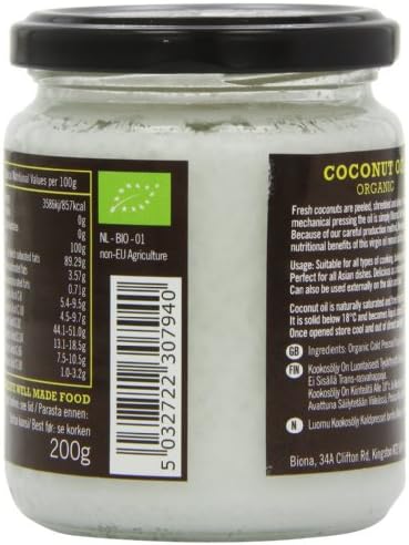 Biona Organic - Raw Virgin Coconut Oil - 200g (Pack of 3)