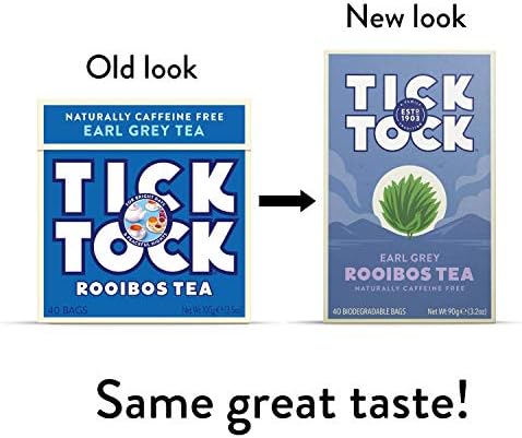 TICK TOCK TEAS Rooibos Earl Grey, Naturally Caffeine Free Red Bush Herbal Tea, Rich in Anti-Oxidants, South African, Superfood, 3.5 Oz, 40 Count, Pack of 4
