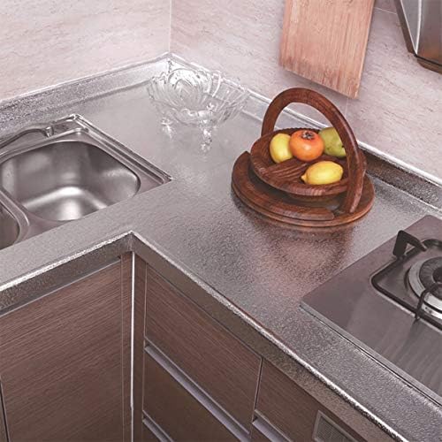 BAYYA Silver Kitchen Backsplash Wallpaper Stickers Peel and Stick Aluminum Foil Contact Paper Self Adhesive Waterproof Oil-Proof Heat Resistant Wall Sticker for Countertop Drawer Liner Shelf Liner