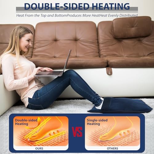 Electric Heated Foot Warmers for Men and Women,Double-Sided Heating,6 Fast Heating Settings 3 Timers,10 ft Cord Electric Fast Heat Pad with Heat Settings Under Desk,Bed,Office,Home