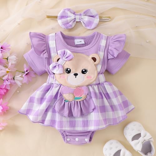 Kavousa Baby Girl Summer Outfits Bee Short Sleeve One-Piece Jumpsuit With Headband Set Newborn Infant Girl Clothes