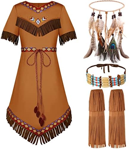 Jadive Women Native American Outfits Set Maiden Princess Dress up Indian Costume