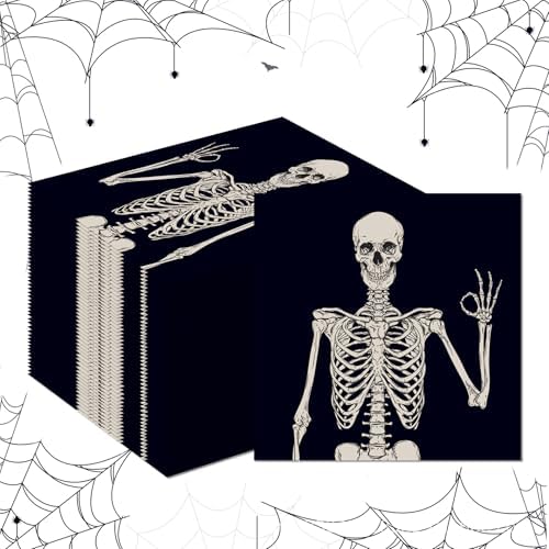 20 Pieces Skull Paper Guest Napkins disposable Halloween Skeleton Bathroom Napkins Smile Skull Guest Hand Towel Napkin for Horror Theme Party Supplies