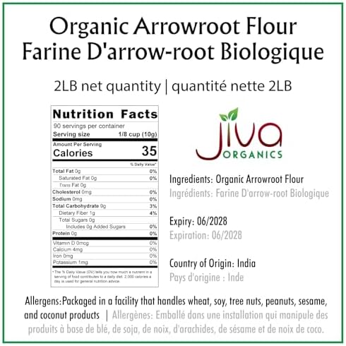 Jiva Organics Organic Arrowroot Flour (Powder) 2 Pound Bag - Raw, Non-GMO, Gluten Free