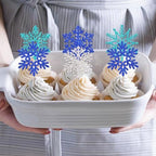 Rsstarxi 30 Pack Snowflake Cupcake Toppers Blue Glitter Winter Frozen Theme Snowflake Cupcake Picks Decorations for Baby Shower Kids Birthday Christmas Party Cake Decorations