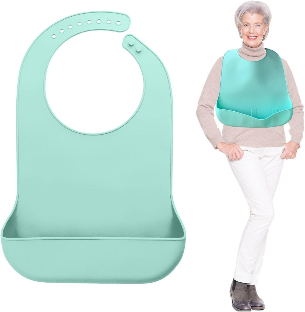 We&Life Silicone Adult Bib for Elderly, Men and Women - Washable With Food Catcher