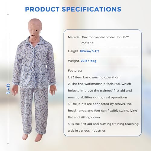 Medical Mannequin for Training – Female 5.4ft Life-Size Nursing Manikin, Full-Body Patient Care Mannequin with 3 Muscle Modules & Urinary System for CPR, EMT, Student Nursing & Classroom Practice