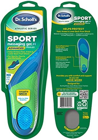Dr. Scholl’s Sport Insoles (Pack of 2) // Superior Shock Absorption and Arch Support to Reduce Muscle Fatigue and Stress on Lower Body Joints (for Men's 8-14)
