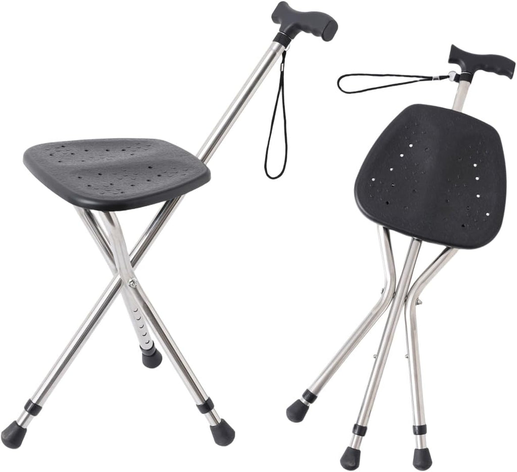 Cane with Seat - Portable Alloy Folding Stick Chair, Height Adjustable Cane with Seat for Seniors, Walking Stick with Seat for Balance and Support, Providing 220 Lbs Capacity for Adults