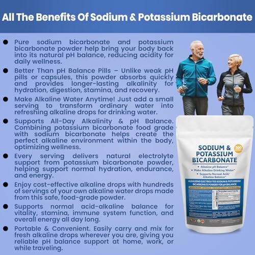 Sodium Bicarbonate Powder & Potassium Bicarbonate Powder pH Balance Supplement. Make Gallons of Alkaline Water Drops for Acid/Alkaline pH Balance, Stomach Immune Performance. Alkaline Drinking Water
