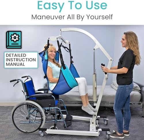Vive Hydraulic Patient Lift for Home Use with Sling - Portable, Medical Patient Transfer Lift System - Sit to Stand Lift Assist for Elderly - Floor & Fall Elderly Lift - for Car, Wheelchair & Bed