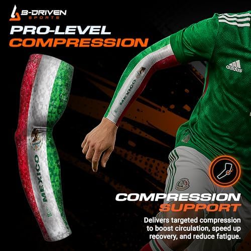 B-Driven Premium Pro-Fit Sports Compression Arm Sleeve (Single) Patriotic Designs Baseball Arm Sleeves - Men Women Youth