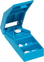 Acu-Life Pill Splitter with Storage, Stainless Steel Blade, Sturdy, Easy to Use, Accurate, Safely Cuts in Half Small, Tiny and Large Pills, Tablets, Vitamins, for Seniors, Pets, Blue, BPA Free