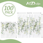 100Pcs Greenery Paper Napkins Watercolor Green Leaves Disposable Luncheon Napkin Spring Dessert Dinner Hand Napkin for Wedding Baby Shower Birthday Supplies
