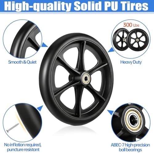 2Pcs Replacement Wheelchair Wheels for Walkers 8 Inch Solid Wheelchair Front Wheels Anti-Slip Rollator Replacement Wheel for Drive Rollator Wheelchairs Wheel Walker Accessories
