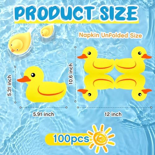 Henoyso 100 Pcs Rubber Duck Paper Napkins Cute Party Napkins Rubber Duck Party Supplies for Birthday Baby Shower Dinner Picnic Summer Table Decorations Favors