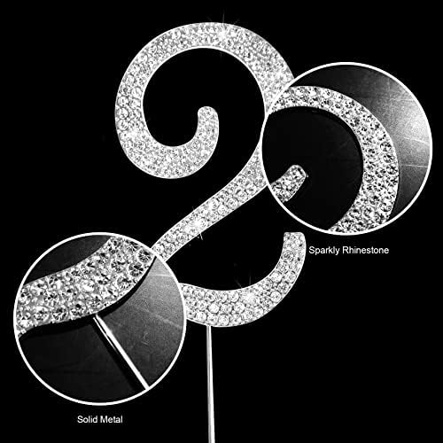 Number Cake Topper 2, UNIIDECO Silver Rhinestone Premium Metal Bling Bling Cake Decor, Sparkly Happy Birthday Wedding Anniversary Party Decoration Centerpiece (Silver, 2)