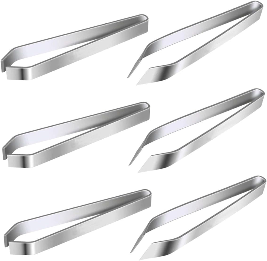DOITOOL 6pcs Stainless Steel Manual Fish Bone Tweezers for Removing Pig Hair Chicken and Fish Bones Comfortable Grip Silver for Kitchen Use