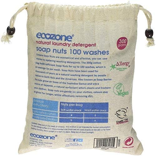 Ecozone Soap and Indian Wash nuts replaces laundry powder and detergents, 300g bag, 100 washes. by Ecozone