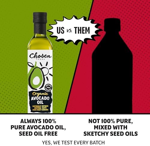 Chosen Foods Organic Avocado Oil, 16.9 Fl Oz - All Purpose Cooking Oil made from 100% Pure Avocados - Non-GMO, Gluten-Free, Keto Friendly, Glyphosate Free - 500mL (Pack Of 1)
