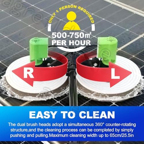 Professional Solar Panel Electric Cleaning Tool, House Water Fed Pole Kit, Photovoltaic Panel Cleaning Equipment with 2 Round Brushes+3.5/5.5/7.5m Extension Rod,3.5m/11.4ft-Mains+Battery