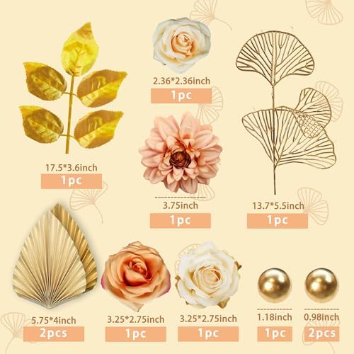 DRWATE Cake Topper, 11pcs Boho Flower Gold Leaves Cake Decorations for Wedding Baby Shower Birthday Party Supplies