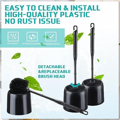 Roshtia 6 Sets Toilet Brush and Holder Set for Bathroom Cleaning Toilet Bowl Brush Scrubber with Caddy for Cleaning, 14.57 Height(Black)
