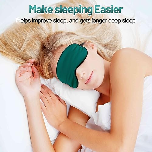 Sleep Mask, Silk Eye Mask for Sleeping with Adjustable Strap, Satin Blackout Sleeping Eye Mask for Men&Women, Comfortable Blindfold Eyeshade for Night Sleep (Dark Green)