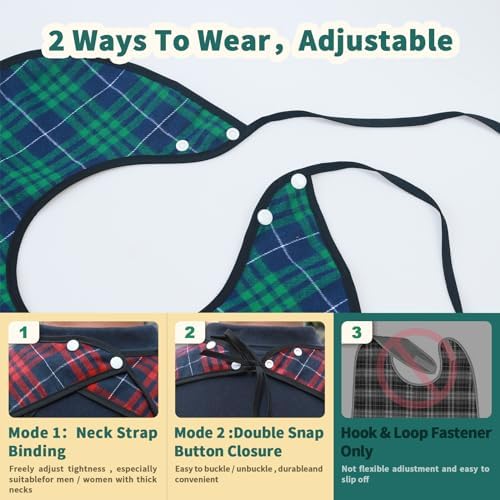 Adult Bibs for Men Pack of 3 - Reusable Bibs for Adult Eating, Clothing Protector with Crumb Catcher, Waterproof & Machine Washable Large Bids for Elderly Seniors Gifts for Men/Dad/Father