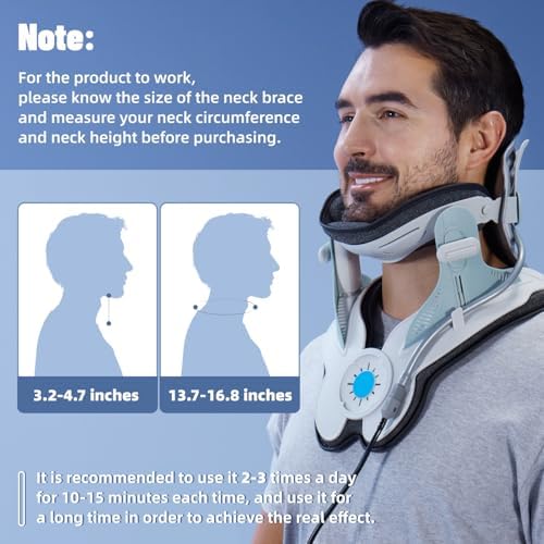 Cervical Neck Traction Device, Adjustable Air Pump Inflatable, Built-in 8 Airbag, Neck Stretcher for Cervical Pain Relief and Relaxation, Easy to Wear for Home Use