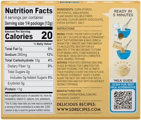 Simply Desserts White Chocolate Instant Pudding, Sugar-Free, 6-Pack – Healthy Dessert, Keto Snacks, Vegan & Diabetic-Friendly, Kosher, 1.7 Oz Ea