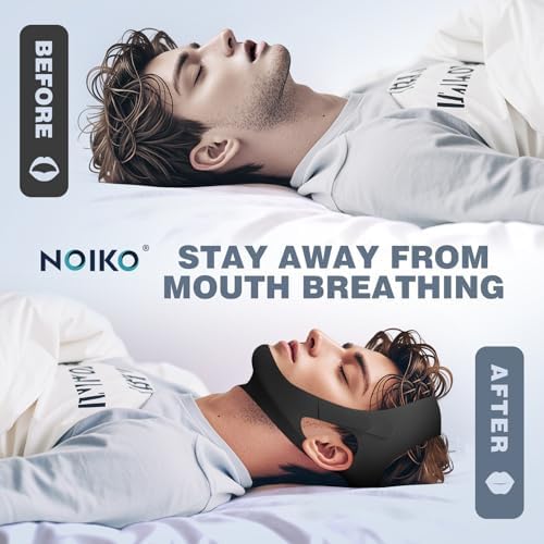 NOIKO Anti Snoring Chin Strap Adjustable, High Elasticity Traceless Chin Strap for Sleeping, Effective Anti Snoring Device, Snore Stopper Breathable and Durable for Adult (Black, M)