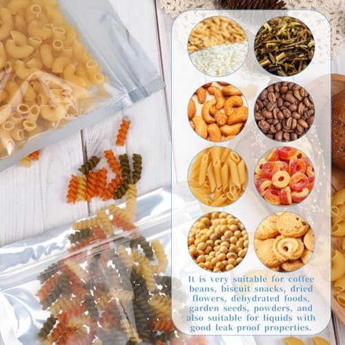 100 Pack 7 x 10 Inch Stand Up Pouch Bags with Resealable Lock Seal Zipper Clear Front Aluminium Foil Back Mylar Bags Reusable Food Storage Bags for Multipurpose