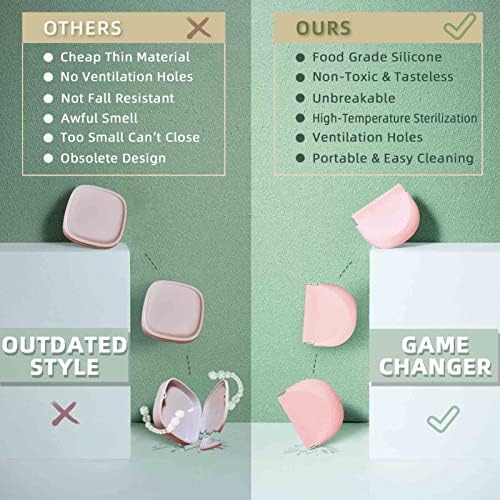 onbuwws Silicone Pink Retainer Case with Lanyard Slim Cute Retainer Holder Dental Thin Container Braces Case for Girl Women Kids Men Travel Partial Denture Night Mouth Guard Aligner
