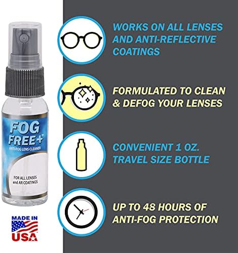 Fog Free Plus Anti-Fog Spray for Glasses - Lens Cleaner and Defogger - Effective on All Lenses and Anti-Reflective Coatings - Prevents Fog on Eyeglasses, Sunglasses, AR Coatings - 1 oz. (29.5 mL)