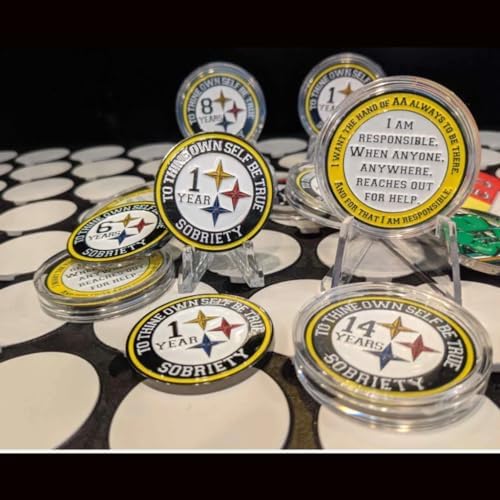 Black and Gold Recovery Medallion in Years 1-50 with Alcoholics Anonymous Responsibility Pledge My Recovery Store