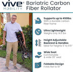 Vive Lightweight Bariatric Rollator with Seat – Carbon Fiber Walker for Seniors (Supports 450 lbs) – Folding Mobility Aid with Brakes, Armrest & Storage Bag – Height Adjustable, Compact, Durable