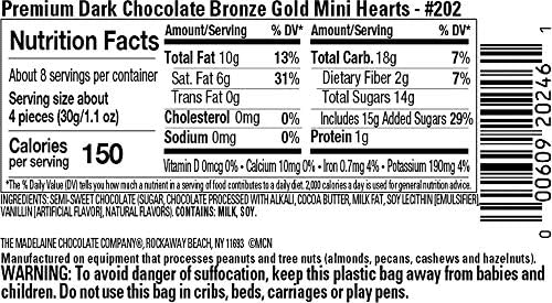 Madelaine Dark Chocolate Mini Heart Candy – Valentine’s Day Chocolates, Individually Wrapped in Embossed Bronze Gold Foil – 8 Oz