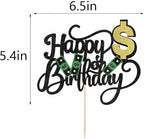 Dollar Happy Birthday Cake Toppers, Money Cake Topper Decorations for Women Men Birthday Party, Dollar Theme Party Decor Supplies (black-2)