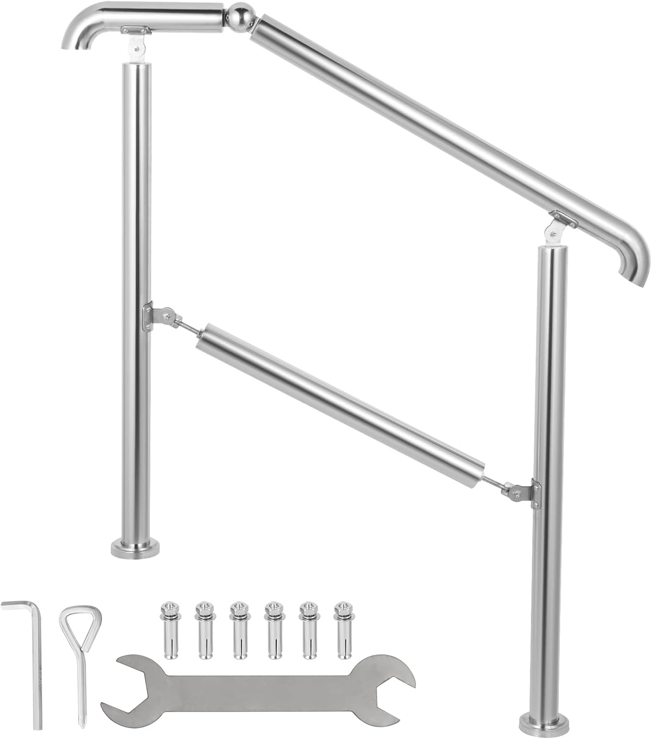 VEVOR Handrail for Outdoor Steps, 2-3 Steps Outdoor Handrail, Adjustable Stainless Steel Staircase Handrail, Thickened Stair Railings for Porch Railing, Deck Handrail