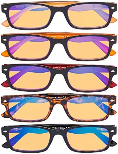 Eyekepper 5 Pack Blue Light Filter Glasses Classic Computer Reading Glasses Amber Tinted +1.50
